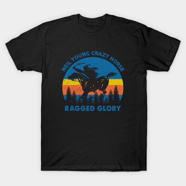 Retro Young And Crazy Horse Ragged Glory T-Shirt by Symmetry Stunning Portrait